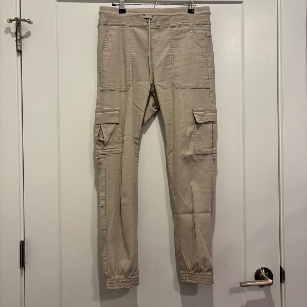 Bevy Flog Shely Cargo Jogger Pants Tan Khaki Drawstring Size 27
